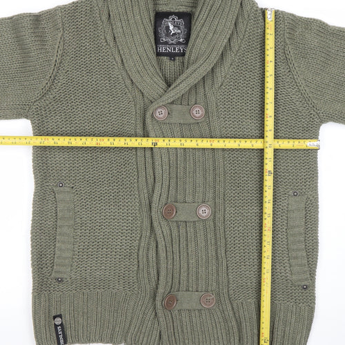 Henleys Men’s Green Chunky Knit Shawl Collar Cardigan Jumper M
