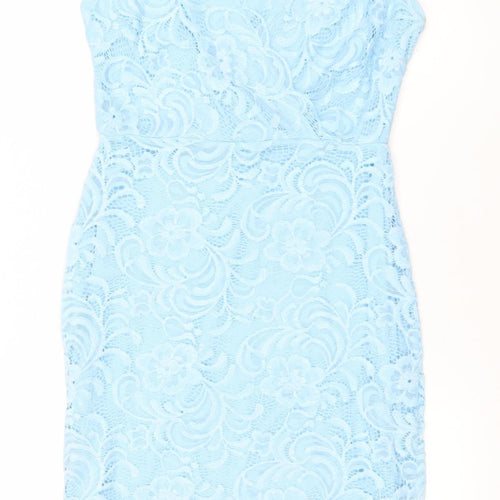 Lipsy Women Blue Lace Strapless Bodycon Dress Size 10