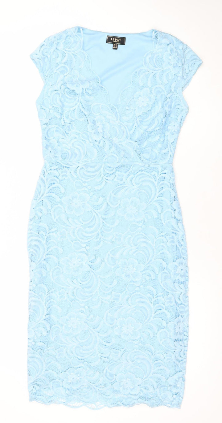 Lipsy Women Blue Lace Strapless Bodycon Dress Size 10