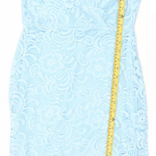 Lipsy Women Blue Lace Strapless Bodycon Dress Size 10