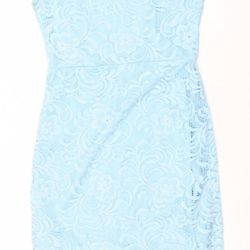 Lipsy Women Blue Lace Strapless Bodycon Dress Size 10