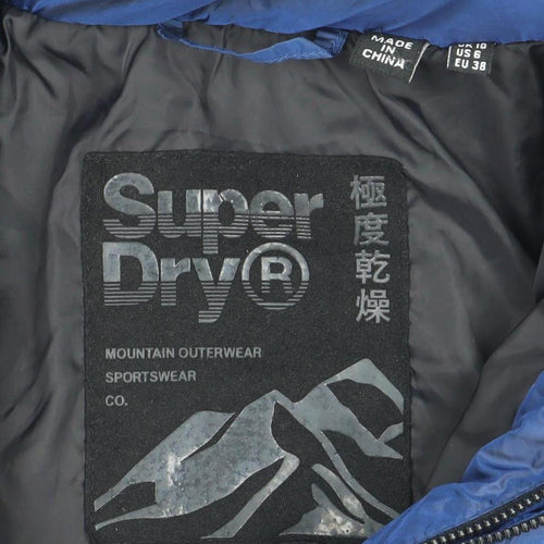 Superdry Womens Blue Hooded Puffer Jacket Size 10 Faux Fur Trim