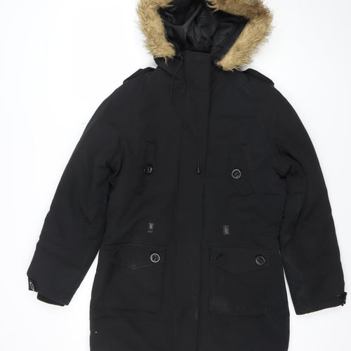 NutShell Women’s Black Faux Fur Hooded Parka Coat Size 12