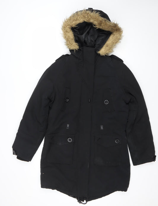 NutShell Women’s Black Faux Fur Hooded Parka Coat Size 12