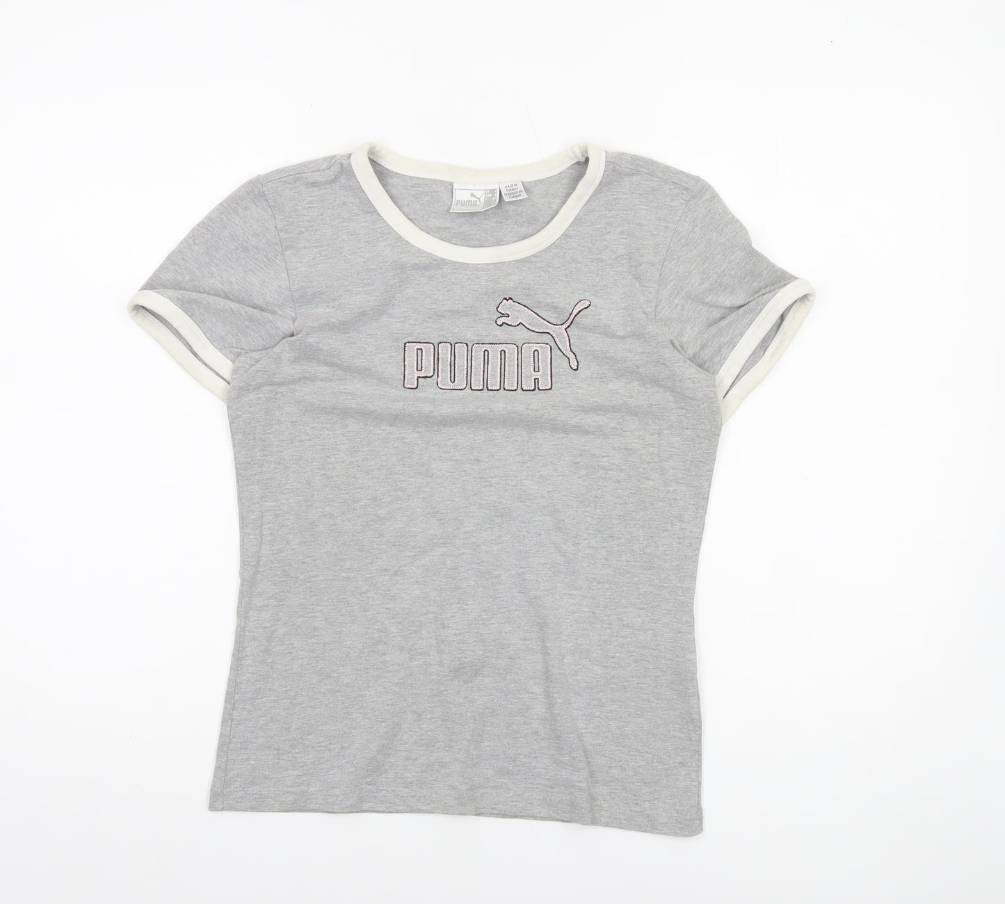 Puma Womens Grey Ringer T-Shirt Size 14 Slim Fit Short Sleeve