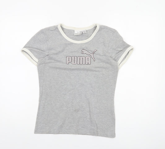 Puma Womens Grey Ringer T-Shirt Size 14 Slim Fit Short Sleeve