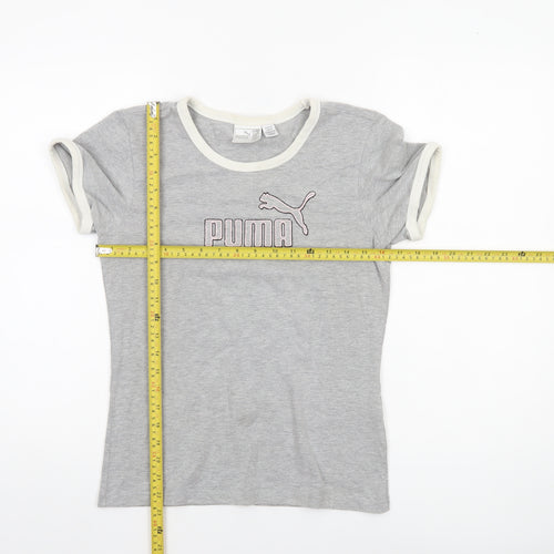 Puma Womens Grey Ringer T-Shirt Size 14 Slim Fit Short Sleeve