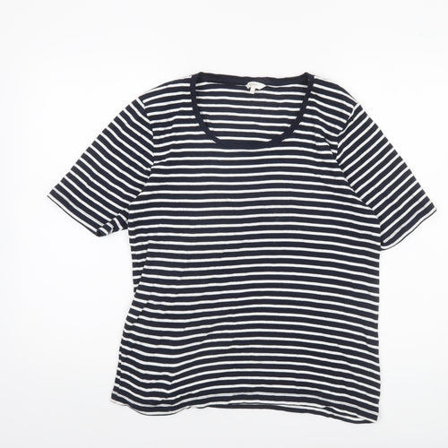 Cotton Traders Women’s Navy White Striped Cotton T-Shirt Size 16