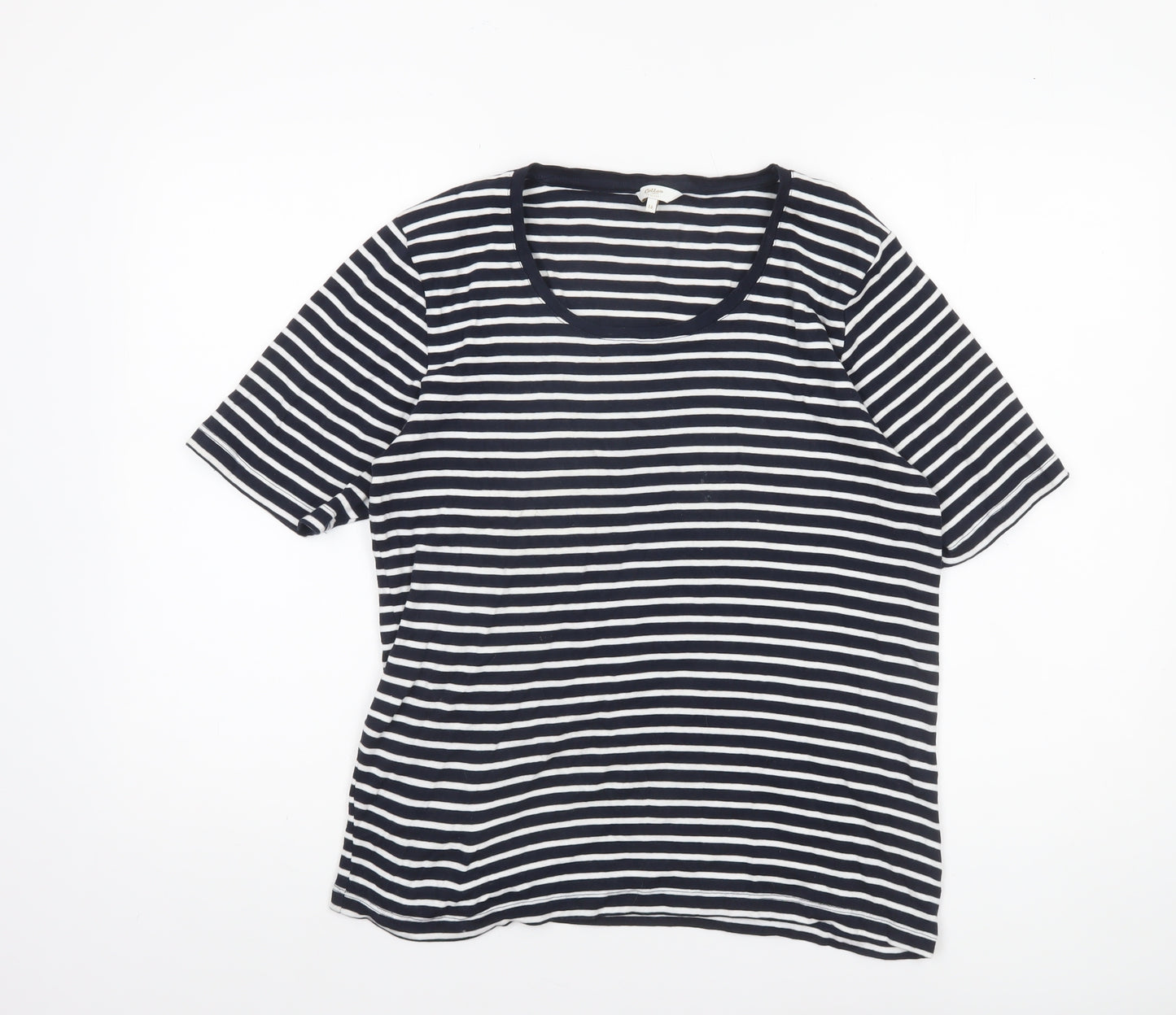 Cotton Traders Women’s Navy White Striped Cotton T-Shirt Size 16