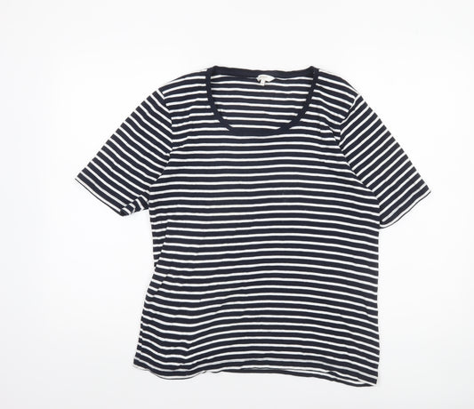 Cotton Traders Women’s Navy White Striped Cotton T-Shirt Size 16