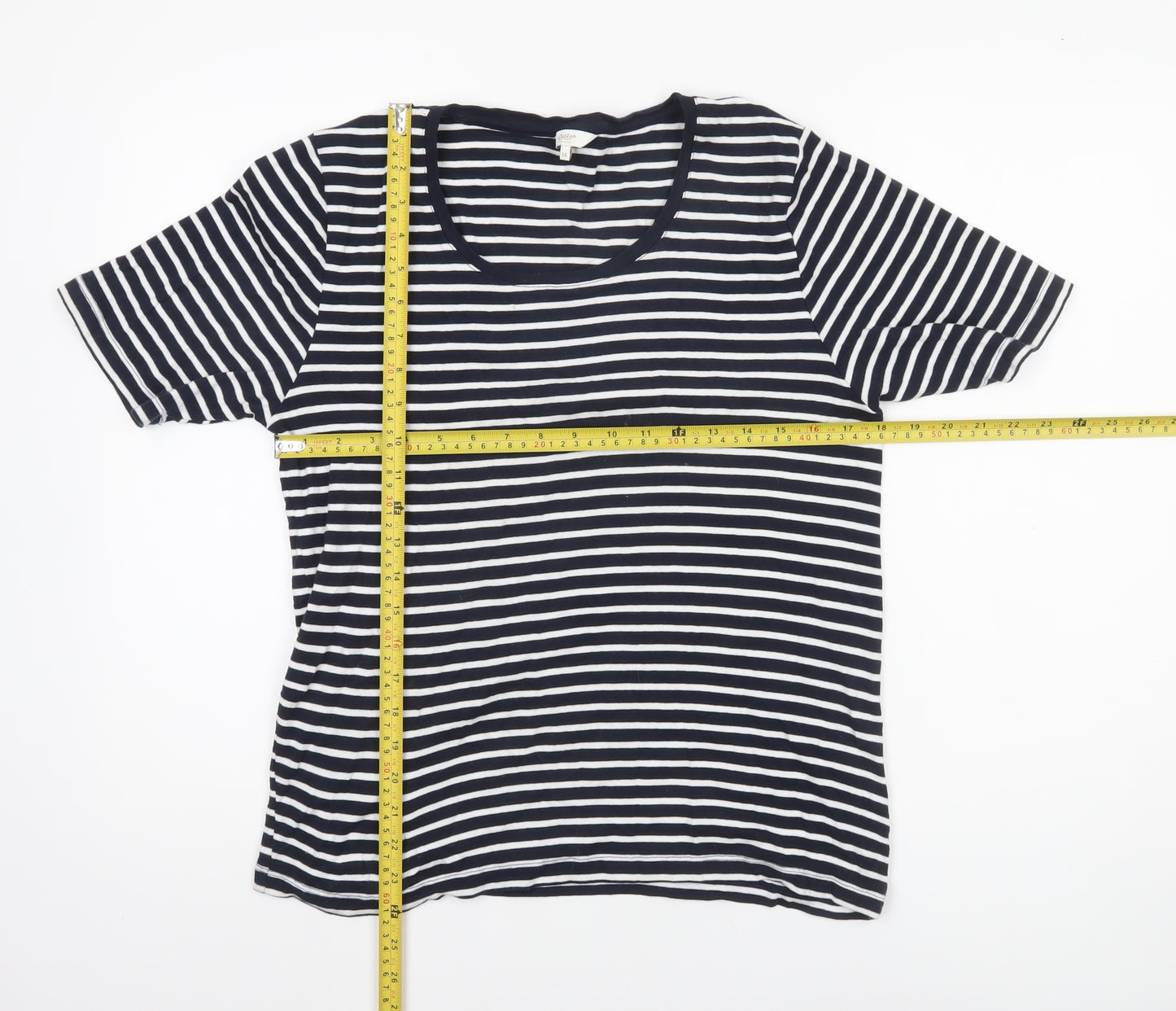 Cotton Traders Women’s Navy White Striped Cotton T-Shirt Size 16