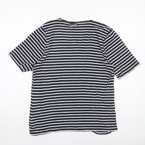 Cotton Traders Women’s Navy White Striped Cotton T-Shirt Size 16