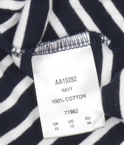 Cotton Traders Women’s Navy White Striped Cotton T-Shirt Size 16