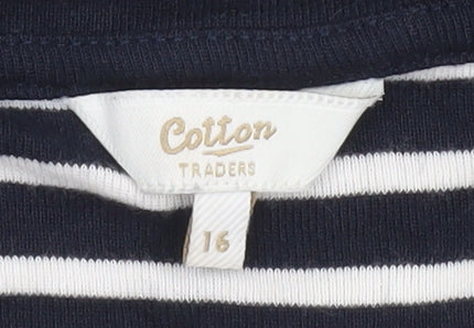 Cotton Traders Women’s Navy White Striped Cotton T-Shirt Size 16