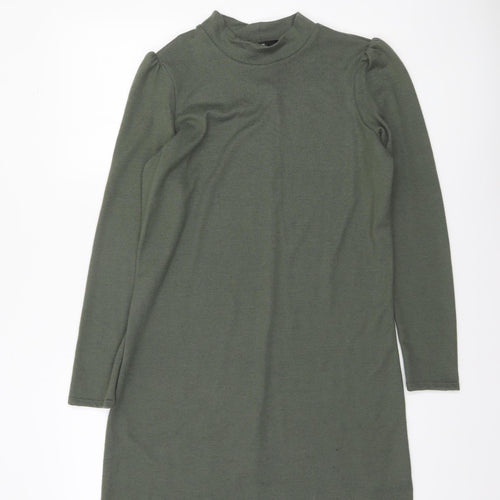 George Women Khaki Green Size 12 Shift Knit Dress Long Sleeve