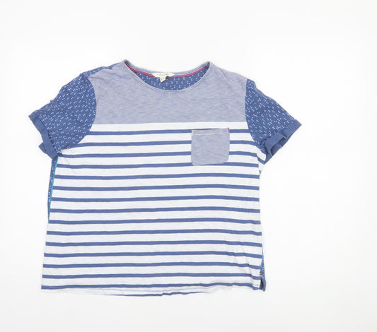 White Stuff Women's Blue Striped Cotton T-Shirt Size 14