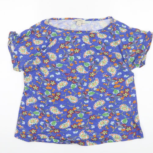Oasis Women’s Blue Floral Cotton Short Sleeve T-Shirt Size S