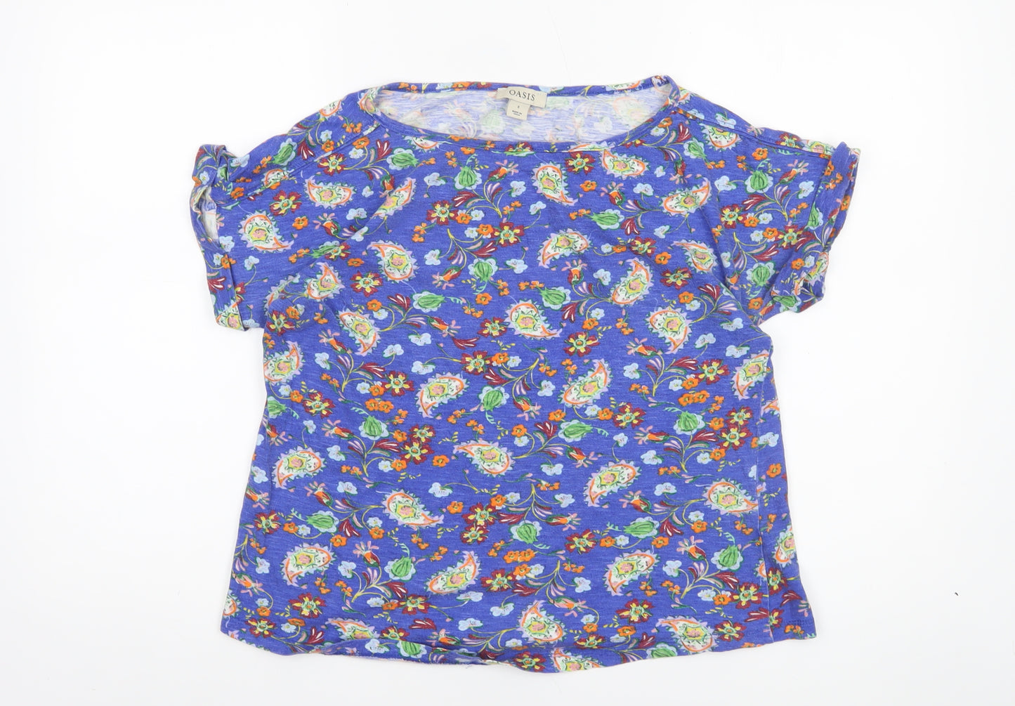 Oasis Women’s Blue Floral Cotton Short Sleeve T-Shirt Size S