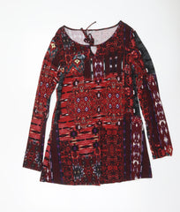 Boysen’s Women’s Red Multicoloured Long Sleeve Tunic Top Size 14