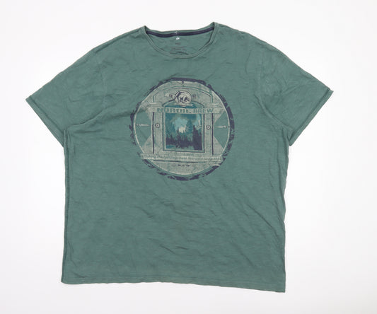 Marks and Spencer Men's Green 2XL Graphic Crew Neck Cotton T-Shirt