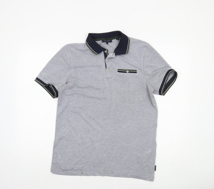 Ted Baker Mens Grey Regular Fit Short Sleeve Polo Shirt Size M