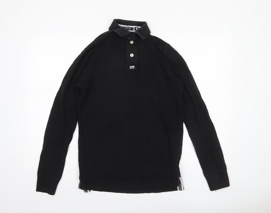 Superdry Mens Black Long Sleeve Cotton Polo Shirt Size S