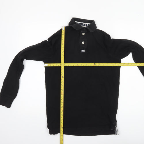 Superdry Mens Black Long Sleeve Cotton Polo Shirt Size S