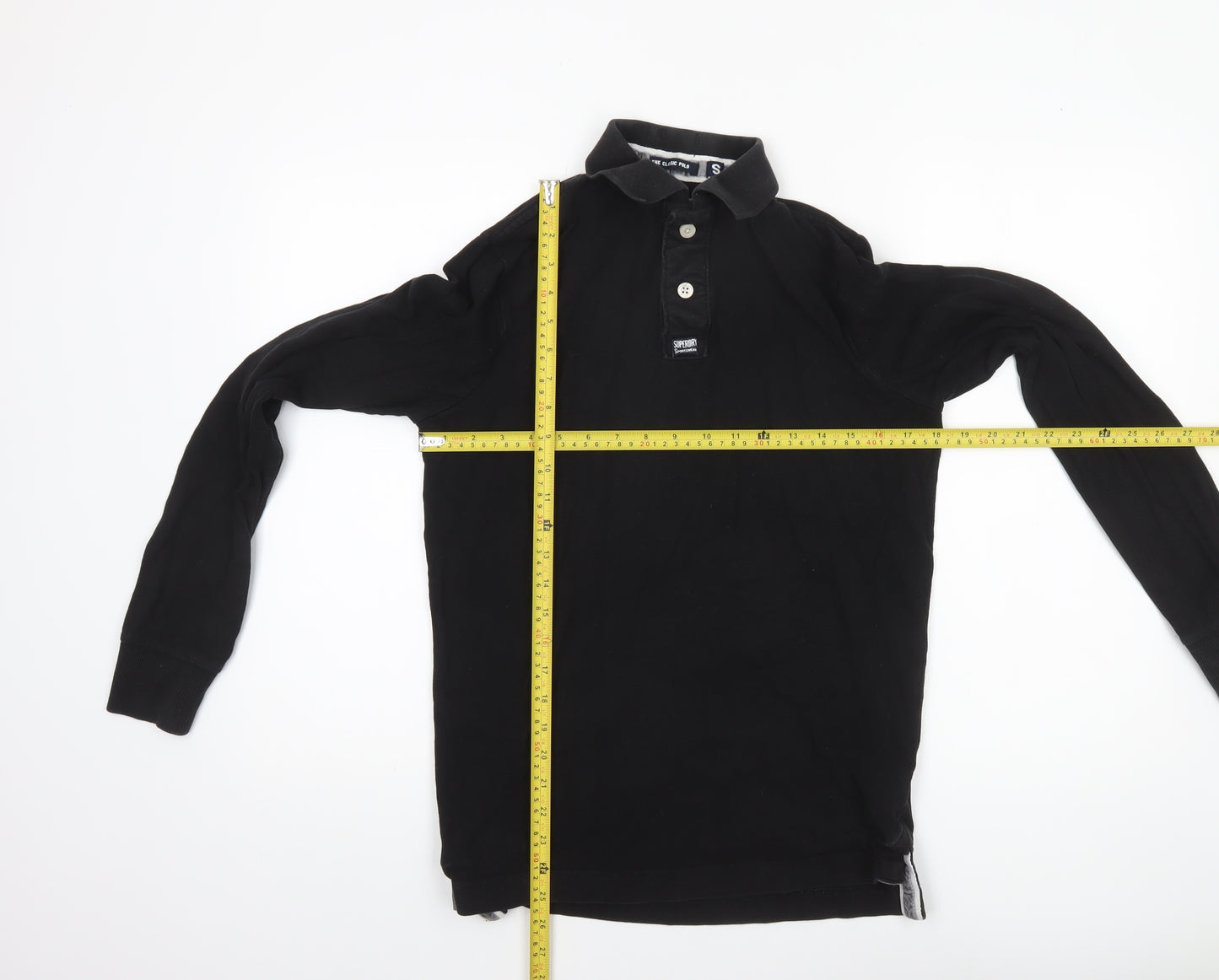 Superdry Mens Black Long Sleeve Cotton Polo Shirt Size S