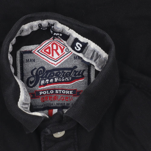 Superdry Mens Black Long Sleeve Cotton Polo Shirt Size S