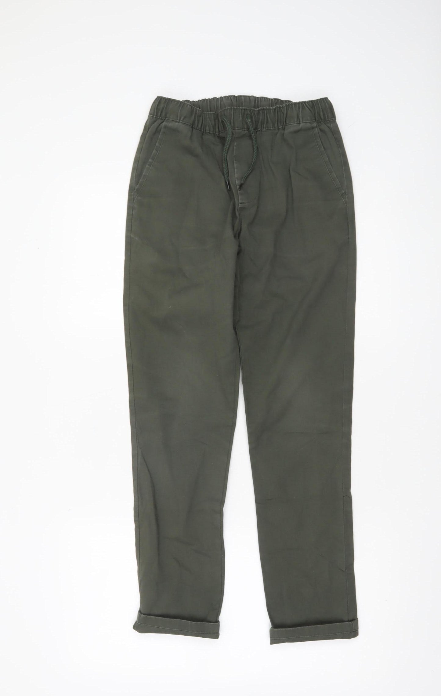 ASOS Women’s Green Chino Trousers L 32in Cotton Twill Elastic Waist