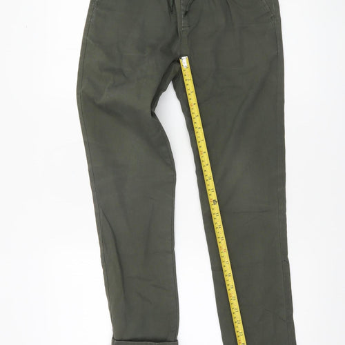 ASOS Women’s Green Chino Trousers L 32in Cotton Twill Elastic Waist