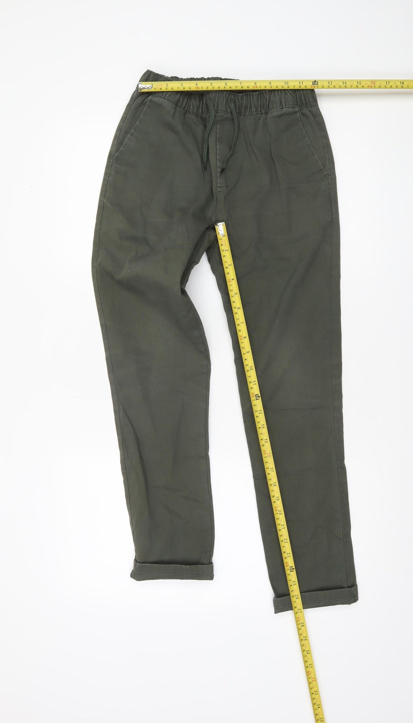 ASOS Women’s Green Chino Trousers L 32in Cotton Twill Elastic Waist