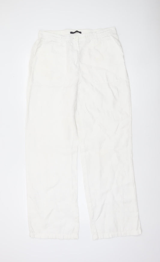 Marks and Spencer Womens White Linen Trousers Size 12 Regular Fit