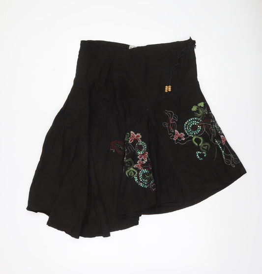 Blue Buddha Womens Black Size 14 Embroidered A-Line Skirt