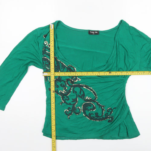 Funky Diva Women's Green Wrap Viscose 3/4 Sleeve Blouse M