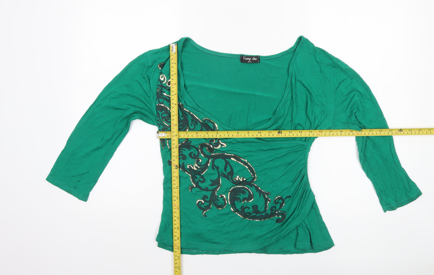 Funky Diva Women's Green Wrap Viscose 3/4 Sleeve Blouse M