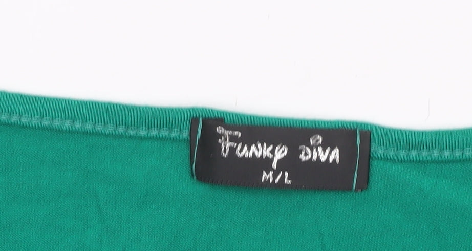 Funky Diva Women's Green Wrap Viscose 3/4 Sleeve Blouse M
