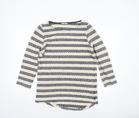 Tu Womens Black & Cream Striped 3/4 Sleeve Knit Top Size 10