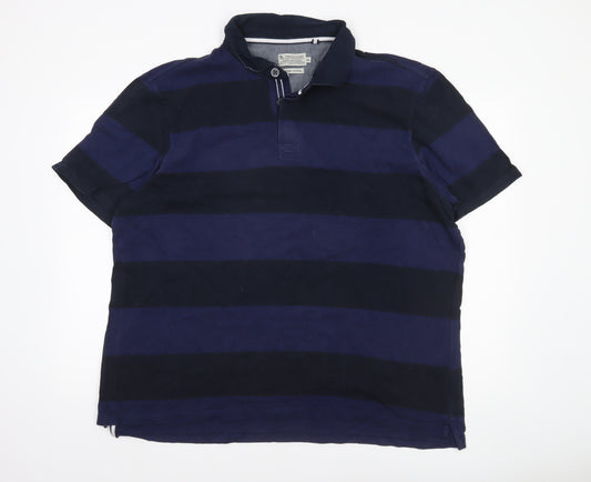 Tu Men's Blue Striped Cotton Polo Shirt 2XL Regular Fit