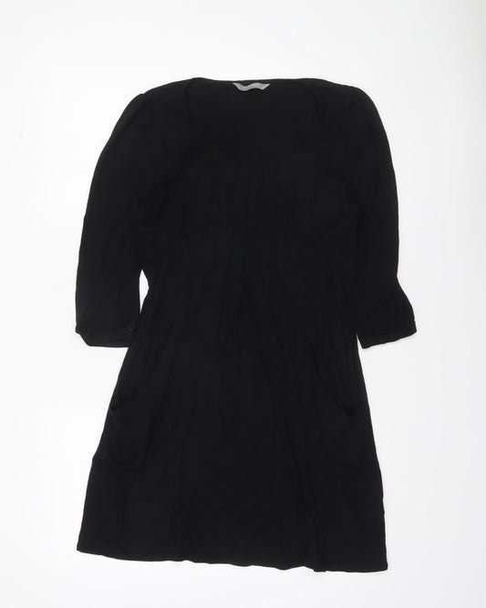BH Women's Black Tunic Blouse Size 12 3/4 Sleeve Viscose Top