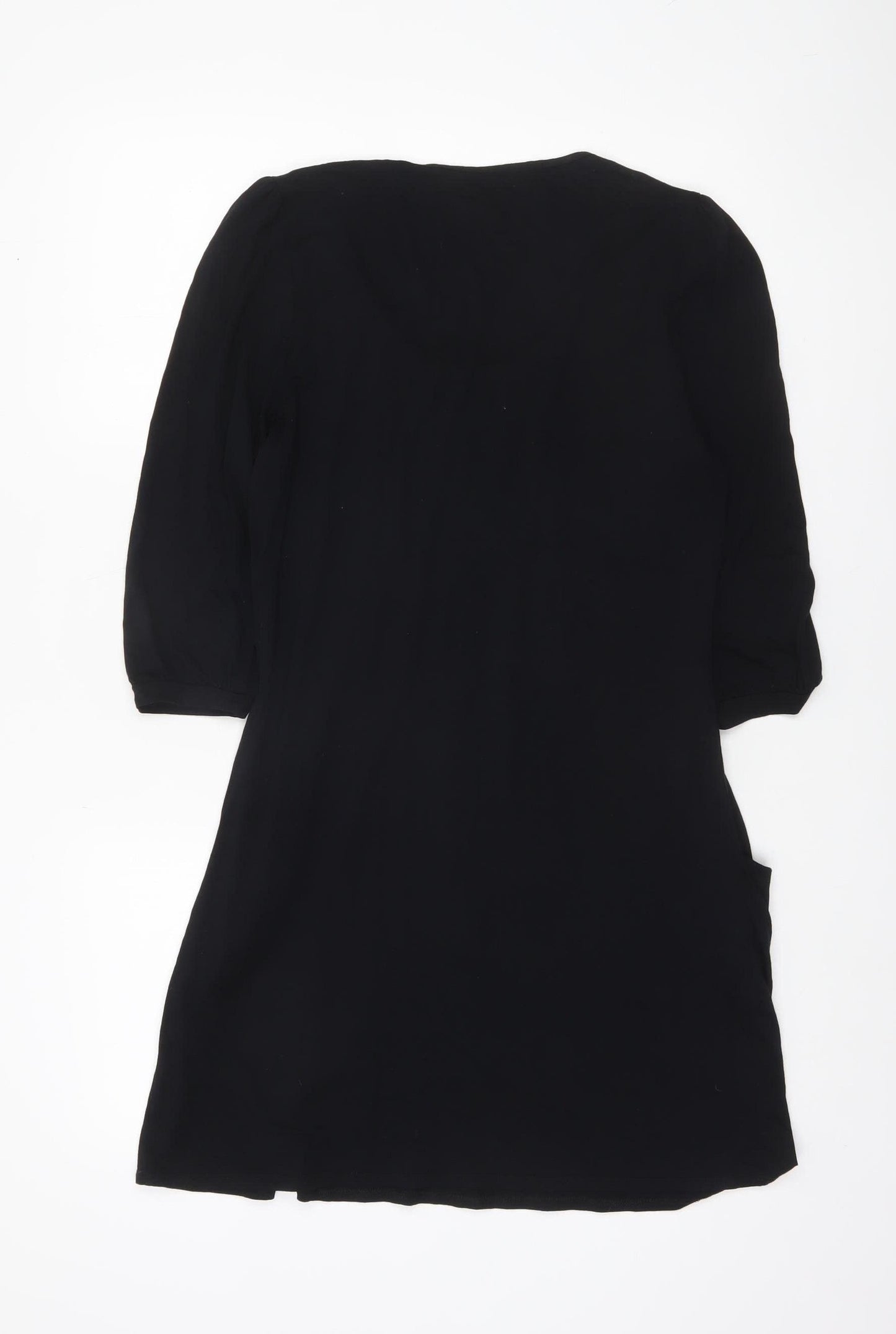 BH Women's Black Tunic Blouse Size 12 3/4 Sleeve Viscose Top