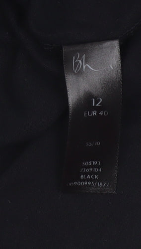 BH Women's Black Tunic Blouse Size 12 3/4 Sleeve Viscose Top