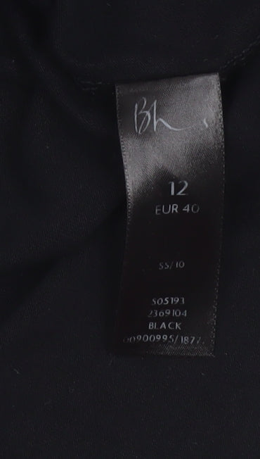 BH Women's Black Tunic Blouse Size 12 3/4 Sleeve Viscose Top