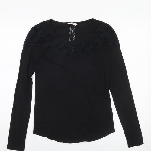 Miss Selfridge Womens Black Lace Long Sleeve Cotton Blouse Size 14