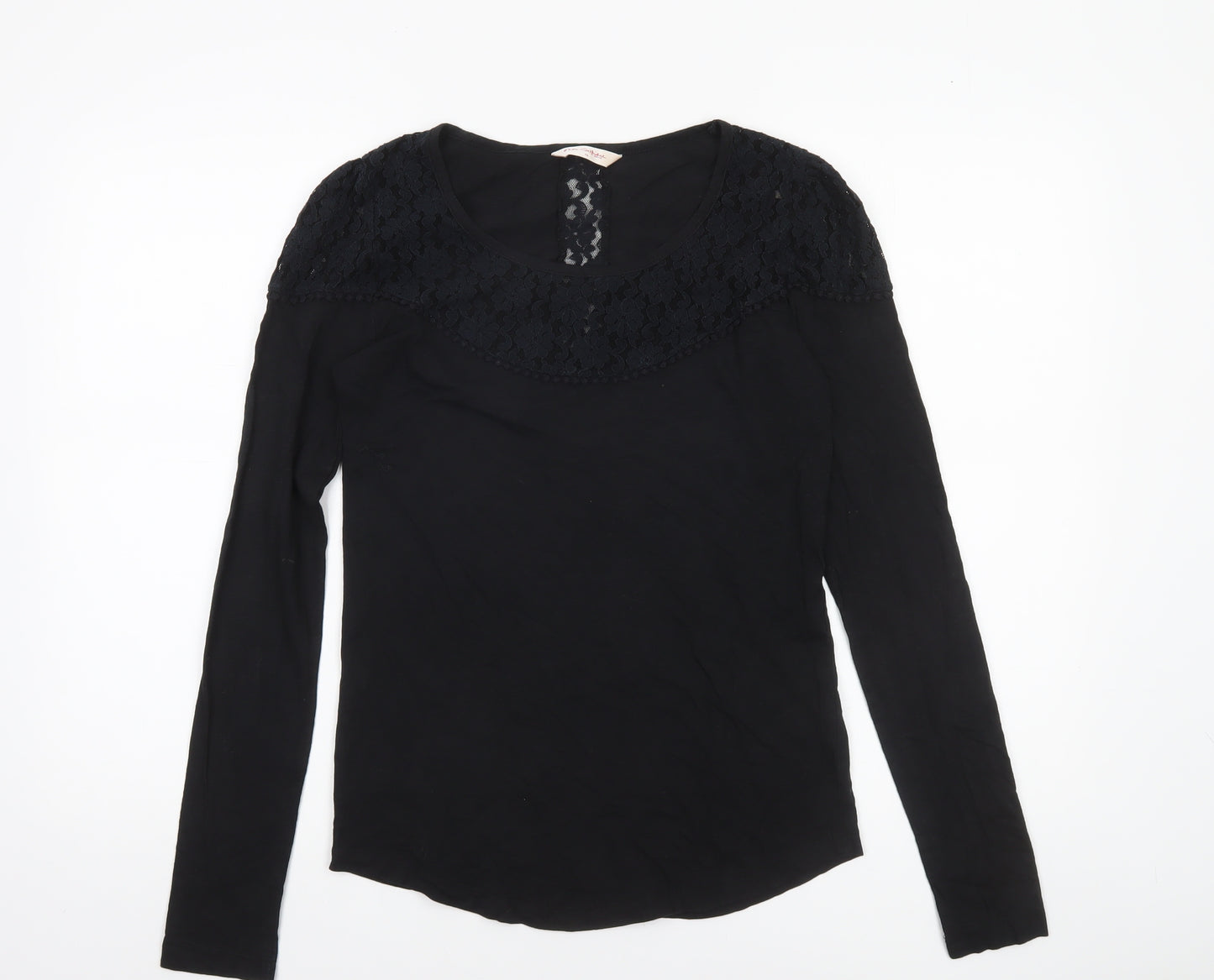Miss Selfridge Womens Black Lace Long Sleeve Cotton Blouse Size 14