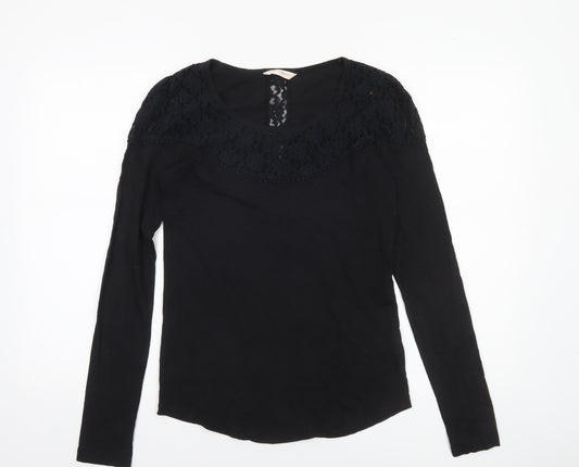 Miss Selfridge Womens Black Lace Long Sleeve Cotton Blouse Size 14