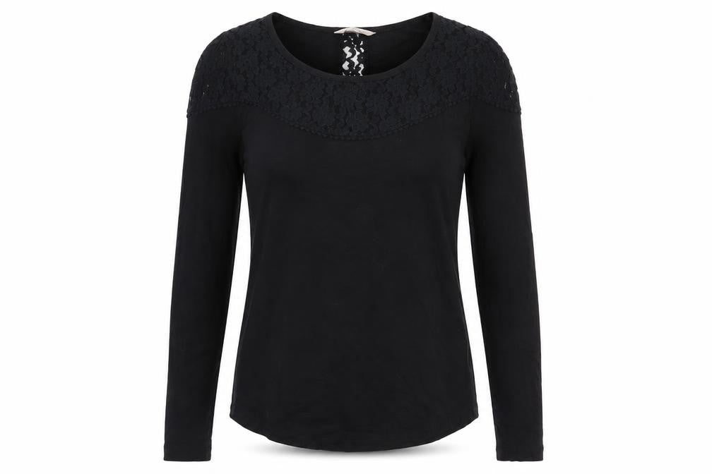 Miss Selfridge Womens Black Lace Long Sleeve Cotton Blouse Size 14