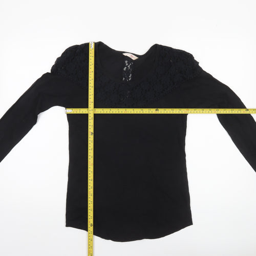 Miss Selfridge Womens Black Lace Long Sleeve Cotton Blouse Size 14