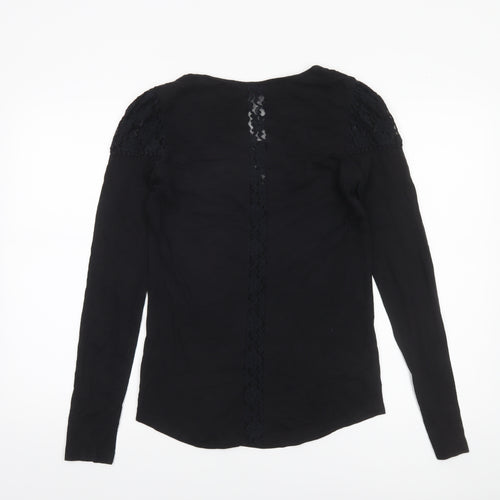 Miss Selfridge Womens Black Lace Long Sleeve Cotton Blouse Size 14
