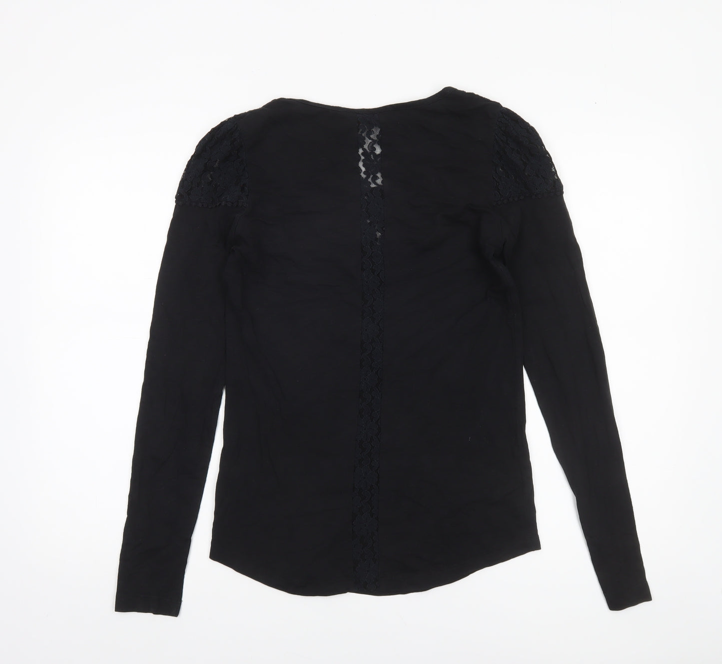 Miss Selfridge Womens Black Lace Long Sleeve Cotton Blouse Size 14
